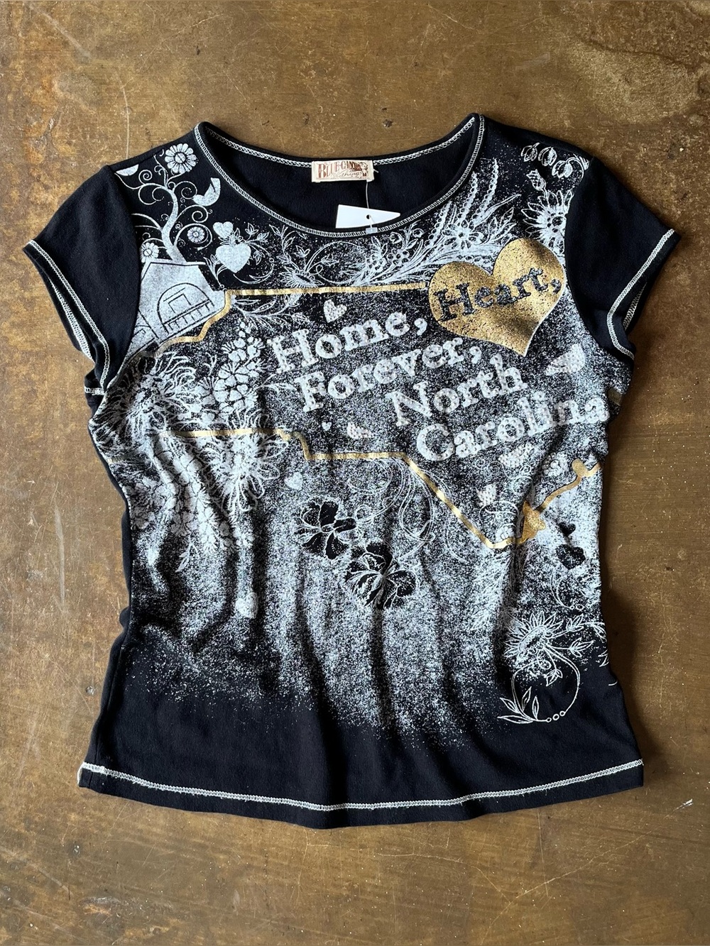 Blue Canyon Vintage Y2K McBling Metallic NC North Carolina Graphic Baby Tee M